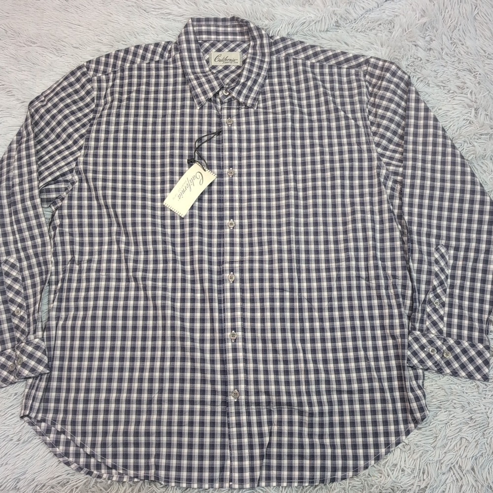 California Shirt Mens XL Short Blue Preppy Career‎ Casual Plaid Button Up New